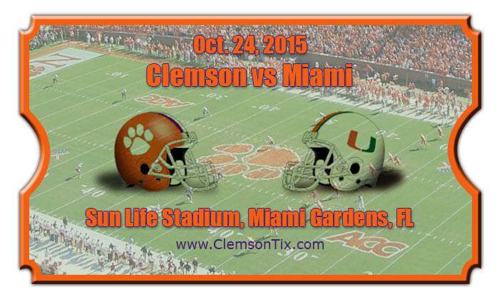 Clemson Tigers vs Miami (FL) Hurricanes Football Tickets | Oct. 24, 2015
